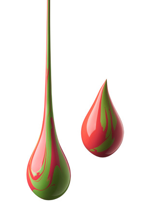 red paint droplets mixed with green colorの写真素材