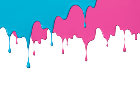 cyan and pink paint drips as backgroundの写真素材