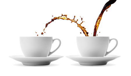 pouring coffee showing the concept of sharingの写真素材