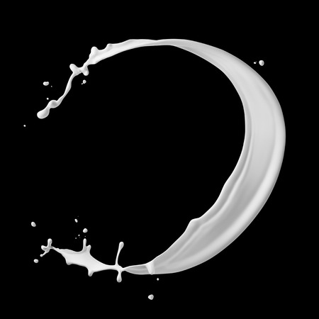 curve milk splash isolated on black backgroundの写真素材