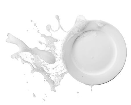 water containing soap and bubble splashing on plateの写真素材
