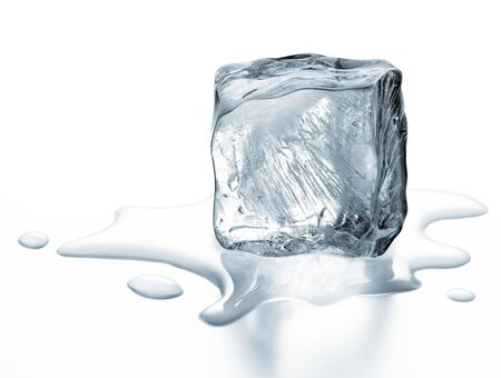 melting ice cube isolated on white backgroundの写真素材
