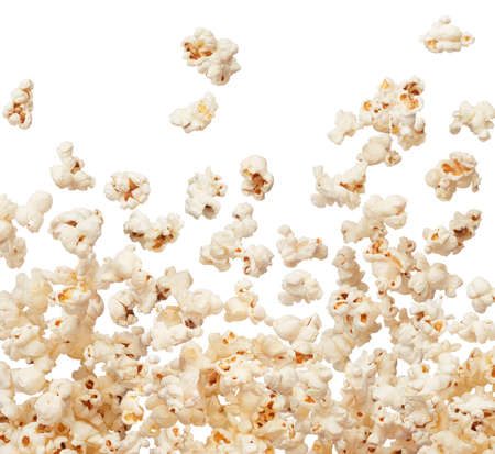 popcorn explode or splashing against white backgroundの写真素材