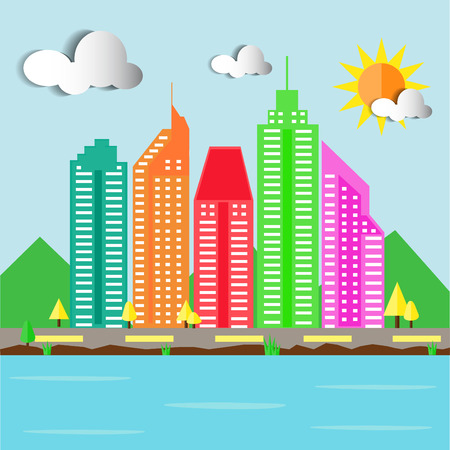 cityscape with the nature vector illustrationのイラスト素材