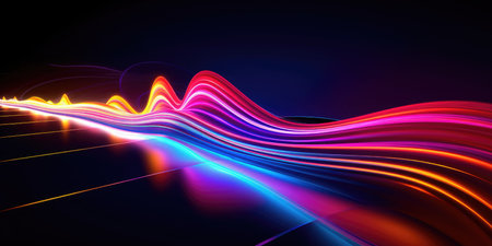 abstract 3d illustration of colorful background with neon lights and wavesの素材