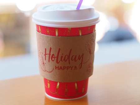 Hot coffee latte on holidayの写真素材