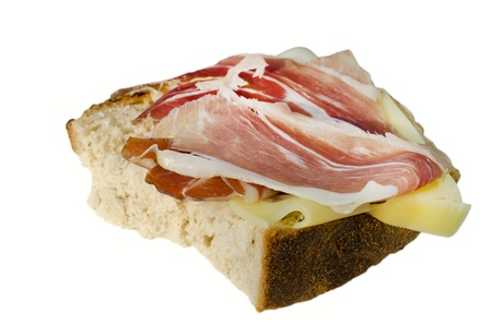 Bread with prosciutto and cheese の写真素材