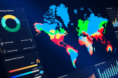 A colorful world map display showing temperature fluctuations with graphs