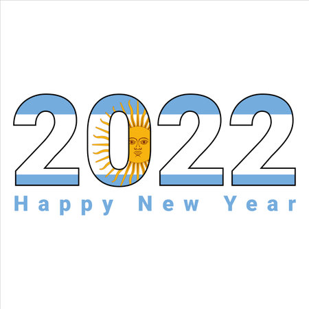 2022 Argentina flag background, 2022 Happy new year with Argentina flag design, Happy new year 2022 text design, 2022 bannerのイラスト素材