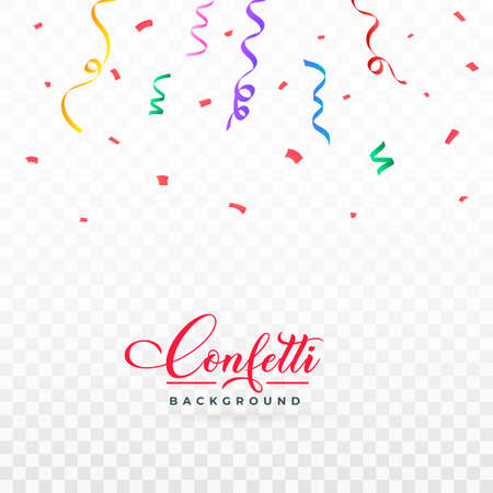 Confetti falling vector for the birthday background. Colorful party ribbon and confetti design. Multicolor confetti falling isolated on transparent background. Carnival element. Birthday celebration.のイラスト素材
