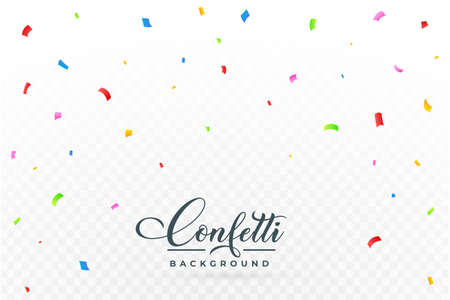 Realistic confetti and tinsel falling background. Simple multicolor confetti vector illustration. Colorful confetti isolated on transparent background. Carnival elements. Birthday party celebration.のイラスト素材
