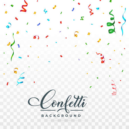 Confetti vector illustration for birthday background. Confetti and falling on transparent background. Red, green, golden, blue, purple confetti on transparent background. Celebration Event and Party.のイラスト素材
