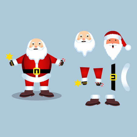 Christmas Santa vector design on a rusty aqua blue background. Santa Claus element design with a magic wand and a candy cane on both hands. A Santa Claus âillustration for the Christmas eventのイラスト素材