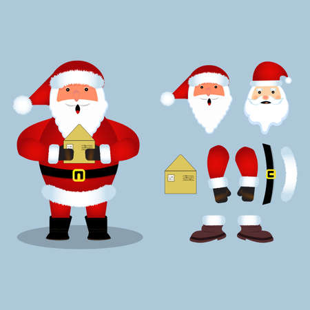 Christmas Santa Claus vector design on a rusty aqua blue background. Santa Claus element design with an envelope in his hand. A Santa vector âillustration for the Christmas event.のイラスト素材