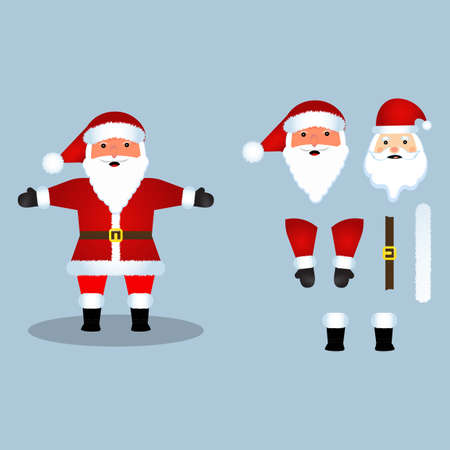 Christmas Santa vector design on a rusty aqua blue background. Santa Claus element design with the different parts of his body. A Santa Claus âillustration for the Christmas eventのイラスト素材