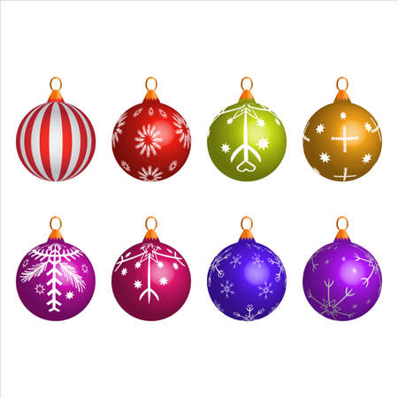 Christmas ball set design on a white background. Multicolor Christmas ball vector design collection for tree ornaments. Set of Christmas ball for tree decoration. Vector illustration.のイラスト素材