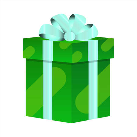 Christmas gift vector design on a white background. Round gift box design with green color wrap paper and light blue color ribbon. Gift design for Birthdays, anniversaries, or Christmas events.のイラスト素材