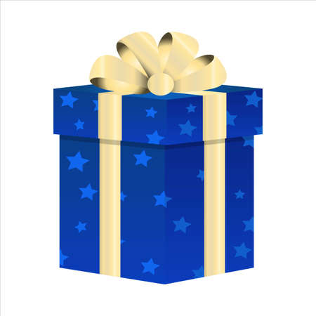 Christmas gift vector design on a white background. Gift design with a dark blue color wrap paper and light yellow color ribbon. Gift for Birthday or Christmas events vector design.のイラスト素材