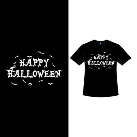 Halloween typography T-shirt design on a black background. Halloween scary T-shirt design with bats silhouette and calligraphy design. Fashion wear for Halloween event.のイラスト素材