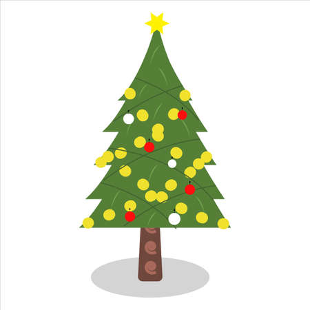 Christmas simple tree vector design. Merry Christmas and a happy new year tree design with lights. Christmas tree decorated with light bulbs vector. Xmas traditional symbol tree with snow.のイラスト素材