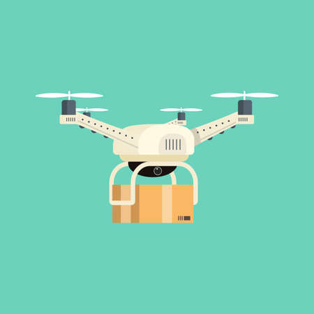 Drone isolated on a green background. Realistic Drone illustration for home delivery. Quadcopter with the camera. Remote aerial drone with a camera taking photography or video recording.のイラスト素材