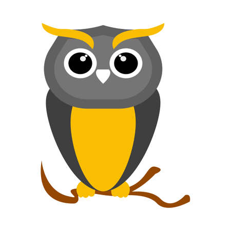 Halloween cute owl sitting on a branch of the tree with dark black and yellow color shade.  Spooky design for Halloween event vector illustration. Halloween black owl design on a white background.のイラスト素材
