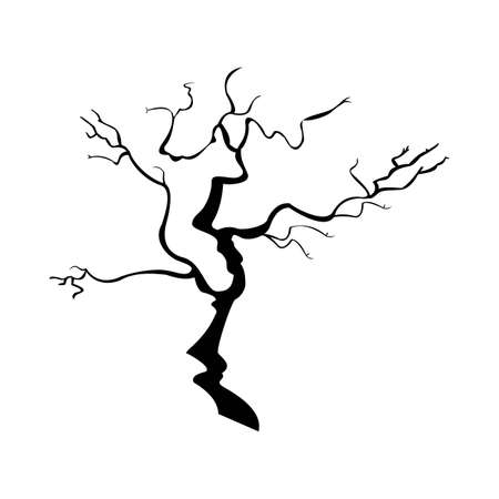 Halloween dead tree with dark black color shade. Scary design for Halloween event with dry tree vector illustration. Scary haunted tree vector design on a white background.のイラスト素材