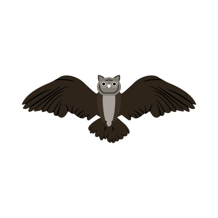 Halloween spooky flying owl with dark black and yellow color shade. Scary design for Halloween event vector illustration. Halloween scary owl with spread wings design on a white background.のイラスト素材