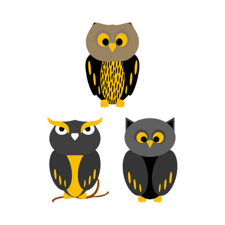 Halloween spooky owl design with ash, black and golden color. Scary owl vector design collection on a white background for Halloween. Spooky vector design collection for Halloween.のイラスト素材