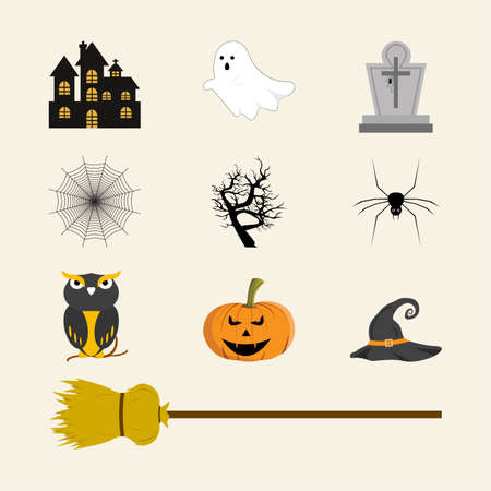 Halloween element design collection. Halloween scary element vector design on an off-white background. Halloween element with multiple colors and scary evil design.のイラスト素材