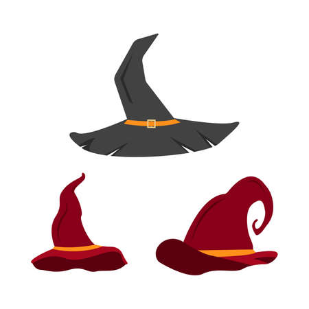 Halloween witch hat design with dark maroon, black and golden color. Scary witch hat vector design on a white background for Halloween. Spooky vector design collection for Halloween.のイラスト素材