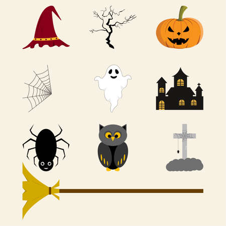 Halloween element with multiple colors and evil-shaped design. Halloween element vector design collection. Halloween scary party element vector design collection on an off-white background.のイラスト素材
