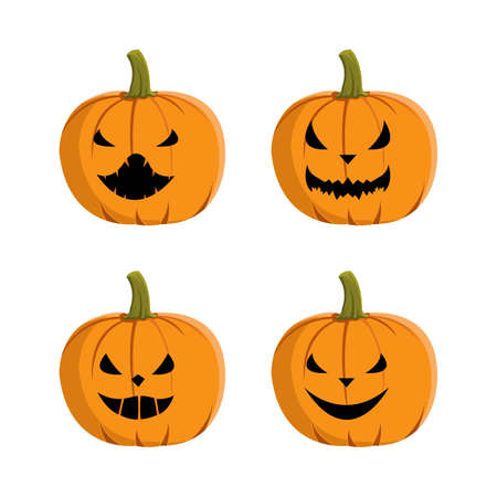 Scary pumpkin lantern design on a white background for Halloween. Spooky pumpkin design collection with black and yellow color. spooky vector design collection for Halloween.のイラスト素材