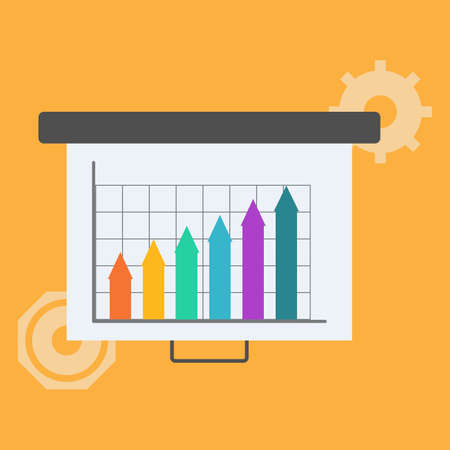 Design showing data, infographics visualizations, and information of the business. Vector design of infographics. Vector infographics or presentations. Colorful infographics interface.のイラスト素材