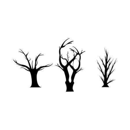 Spooky vector design collection for Halloween. Scary tree silhouette vector design collection on a white background for Halloween. Halloween spooky dead tree silhouette design with black color.のイラスト素材