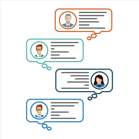 Basic chat message conversation design. Chatbot illustration. Messaging design with text bubbles floating. Business purpose message conversation vector design.のイラスト素材