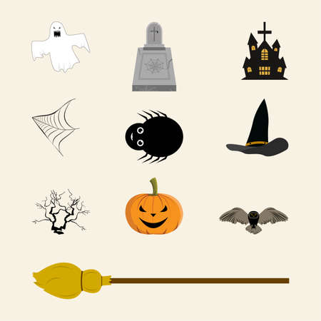 Halloween scary party element vector design on an off-white background. Halloween element with multiple colors and scary evil design. Halloween spooky element design collection.のイラスト素材