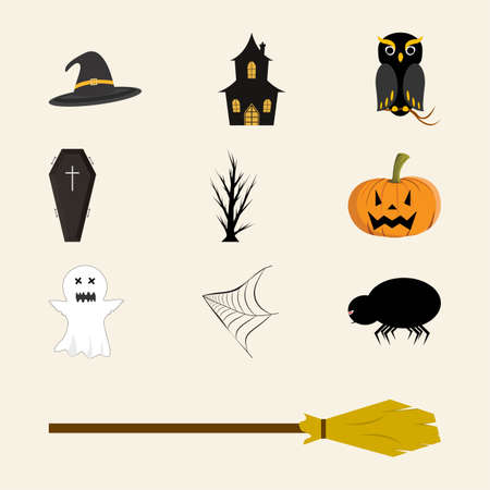 Halloween spooky element design collection. Halloween scary party element vector design on an off-white background. Halloween element with multiple colors.のイラスト素材