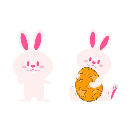 Happy Easter bunny vector design on a white background. Easter Sunday design with pink color shade and Easter bunny. Collection of Happy Easter bunny elements.のイラスト素材