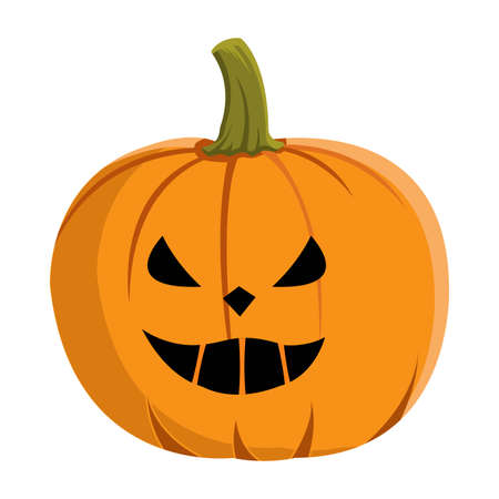Pumpkin design with scary eyes and mouth for Halloween event with orange and green color. Round pumpkin lantern design with smiling face on a white background for Halloween.のイラスト素材