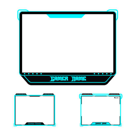 Gaming overlay stylish design for live streamers. Black color live overlay frame design with cyan color for gamers. Collection of three stylish gaming overlay frame designs.のイラスト素材