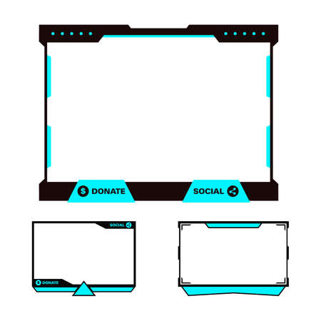 Gaming overlay stylish design for live streamers. Blue and black color frame design for gamers. Collection of three stylish gaming overlay frame designs.のイラスト素材