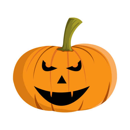 Pumpkin lantern design with sharp teeth on a white background for Halloween. Pumpkin lantern design for Halloween event with orange and green color. Costume element design with pumpkin.のイラスト素材