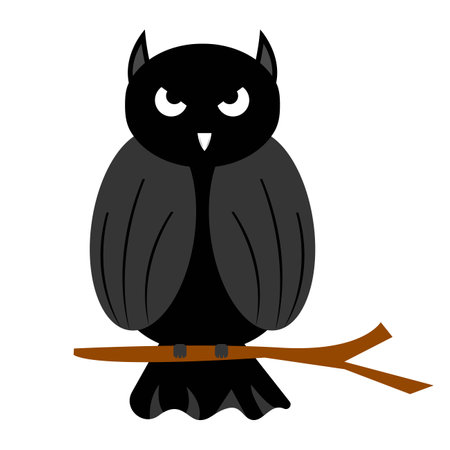 Halloween scary-faced owl design on a white background. Halloween owl vector illustration with dark black color shade. Scary Halloween owl design.のイラスト素材