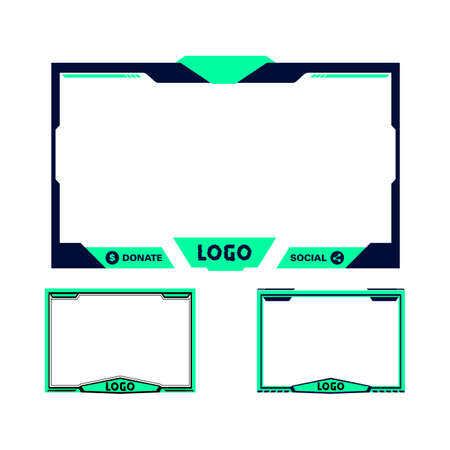 Gaming overlay stylish design for live streamers. Light green and black color live overlay frame design for gamers. Collection of three gaming overlay frame designs.のイラスト素材