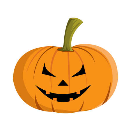 Halloween pumpkin lantern design with scary eyes on a white background. Pumpkin design for Halloween event with orange and green color. Costume element design with pumpkin.のイラスト素材