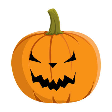 Pumpkin lantern design with an evil face on a white background for Halloween. Pumpkin lantern design with scary eyes for Halloween event with orange and green color. Halloween element design.のイラスト素材