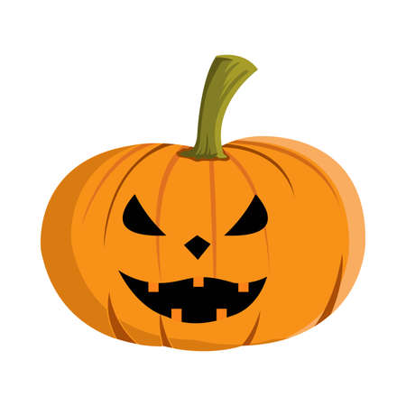 Halloween pumpkin lantern design with orange and green color. Pumpkin lantern design with a spooky face on a white background for Halloween. Costume element design with pumpkin.のイラスト素材