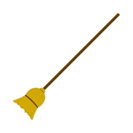 Halloween party elements design with a witch broomstick. Halloween witch broomstick design vector illustration. Witch broom design with yellow and wood color shade.のイラスト素材
