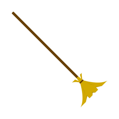 Halloween witch broomstick cartoon design illustration. Witch broom design with yellow and wood color shade. Halloween party elements cartoon design with a witch broomstick.のイラスト素材